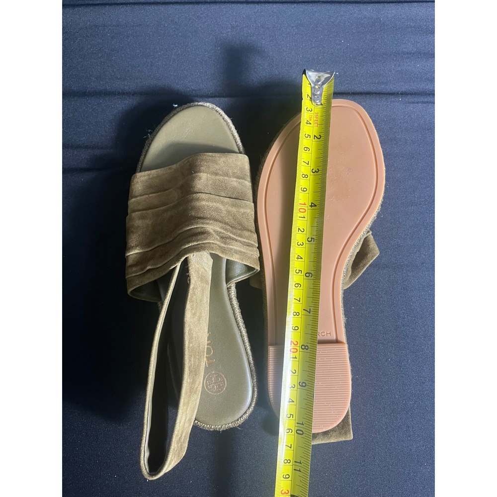 Tory Burch Olive Suede Ruched Slingback Sandals - Picture 5 of 5